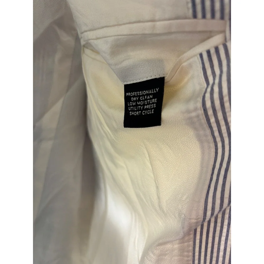 Jos. A. Bank Stays Cool Mens 44R Seersucker Blazer Blue White Striped Cotton 3-B
